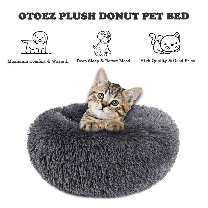 otoez Kitten Puppy Bed Extra Small XS Round Dog Cat Beds Anti Anxiety Plush Pet Calming Donut Bed with Non-Slip Waterproof Bottom, Washable (15.7", Dark Grey) - Image 2